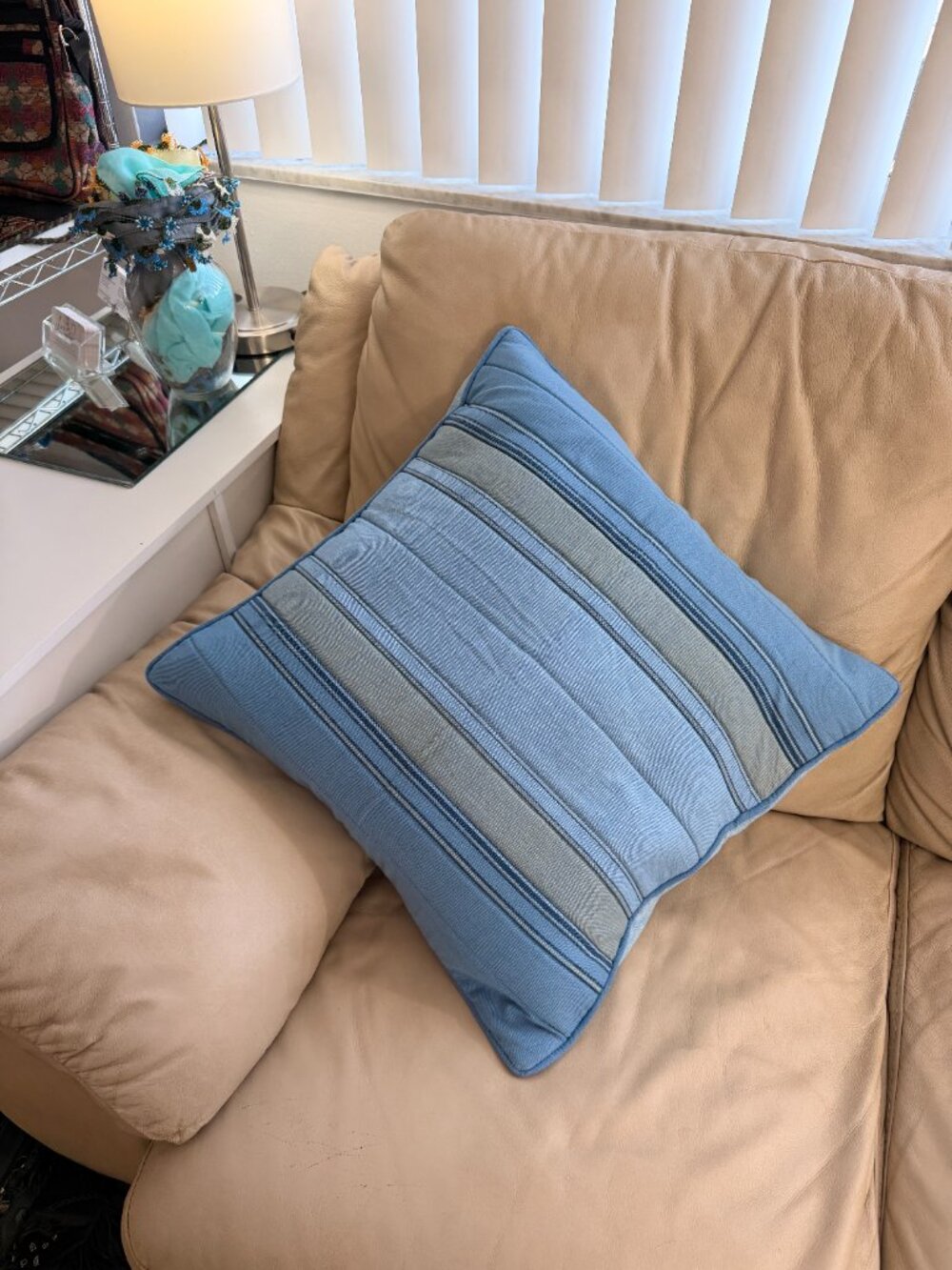 Nepalese Handwoven Blues Quilted Pillow Cover 16" x16"